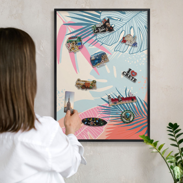 Lavagna magnetica in metallo decorata di colore nero Astrazione tropicale