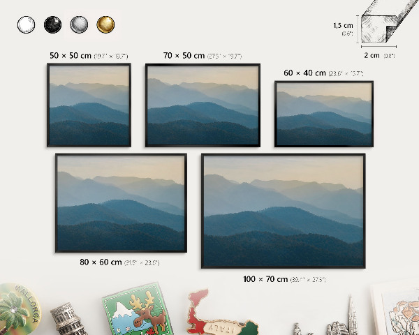 Lavagna magnetica in metallo decorata di colore nero Panorami montani