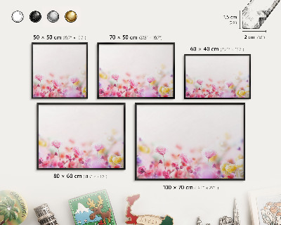 Lavagna magnetica per collezioni di calamite con cornice nera Fiori color pastello