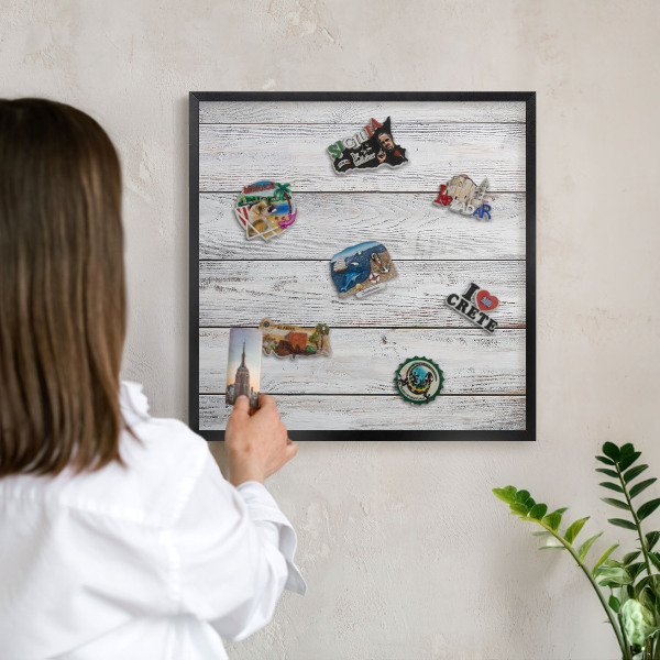 Lavagna magnetica in metallo decorata di colore nero Legno rustico