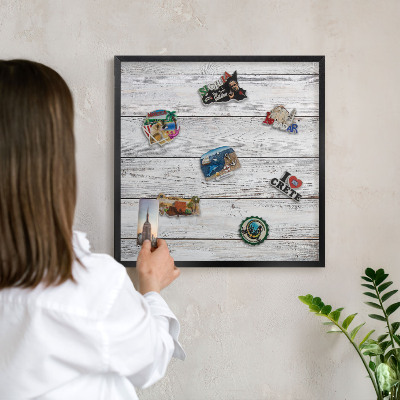Lavagna magnetica in metallo decorata di colore nero Legno rustico