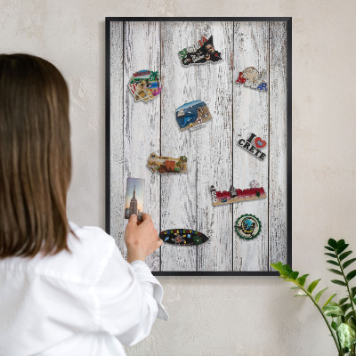 Lavagna magnetica in metallo decorata di colore nero Legno rustico