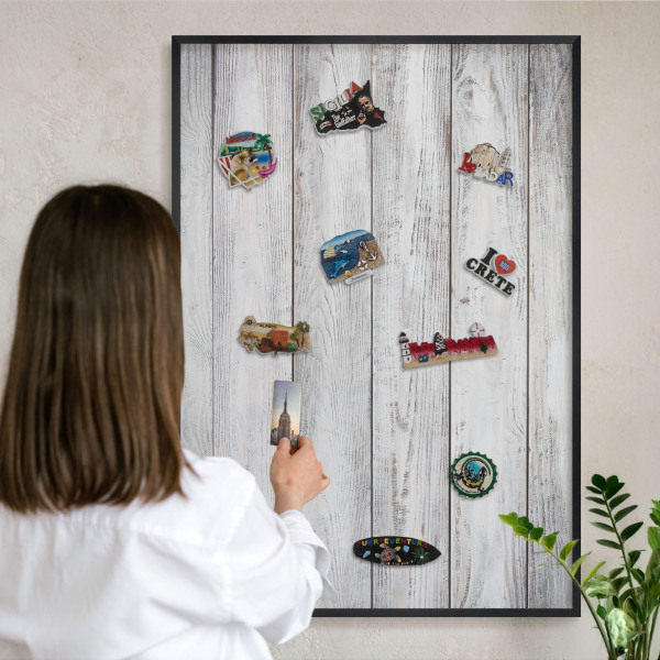 Lavagna magnetica in metallo decorata di colore nero Legno rustico
