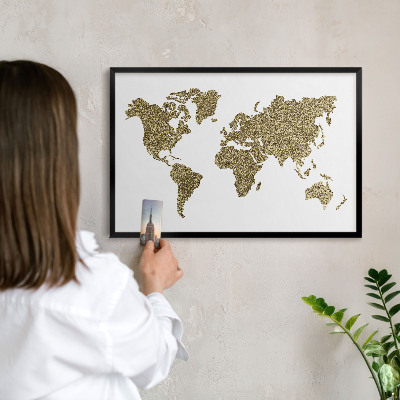 Lavagna magnetica per collezioni di calamite con cornice nera Mappa del mondo