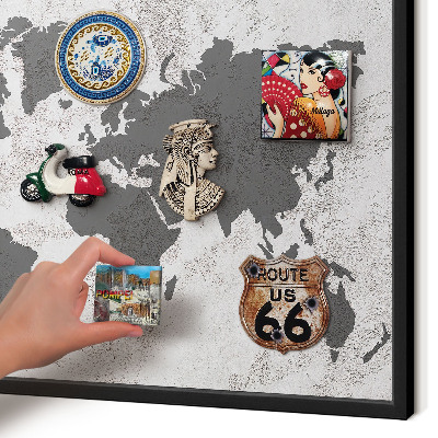 Lavagna magnetica in metallo decorata di colore nero Mappa del mondo