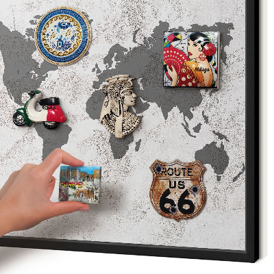 Lavagna magnetica in metallo decorata di colore nero Mappa del mondo