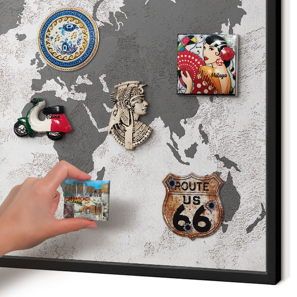 Lavagna magnetica in metallo decorata di colore nero Mappa del mondo