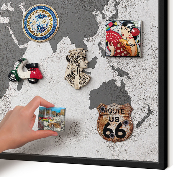 Lavagna magnetica in metallo decorata di colore nero Mappa del mondo