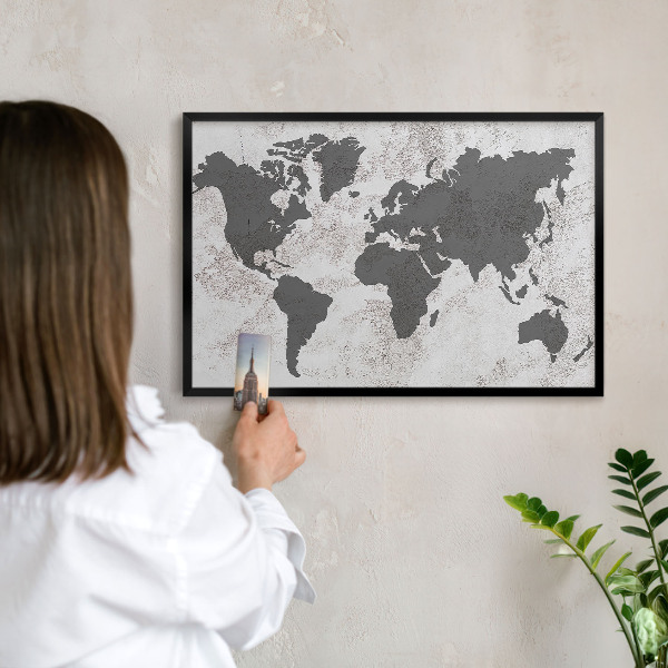 Lavagna magnetica in metallo decorata di colore nero Mappa del mondo