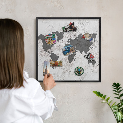 Lavagna magnetica in metallo decorata di colore nero Mappa del mondo