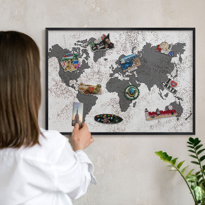Lavagna magnetica in metallo decorata di colore nero Mappa del mondo