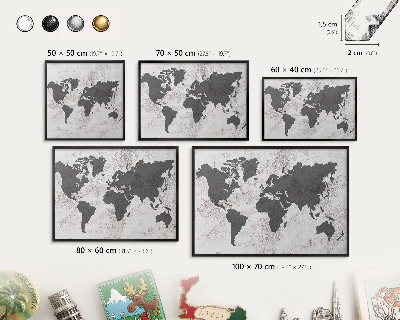 Lavagna magnetica in metallo decorata di colore nero Mappa del mondo