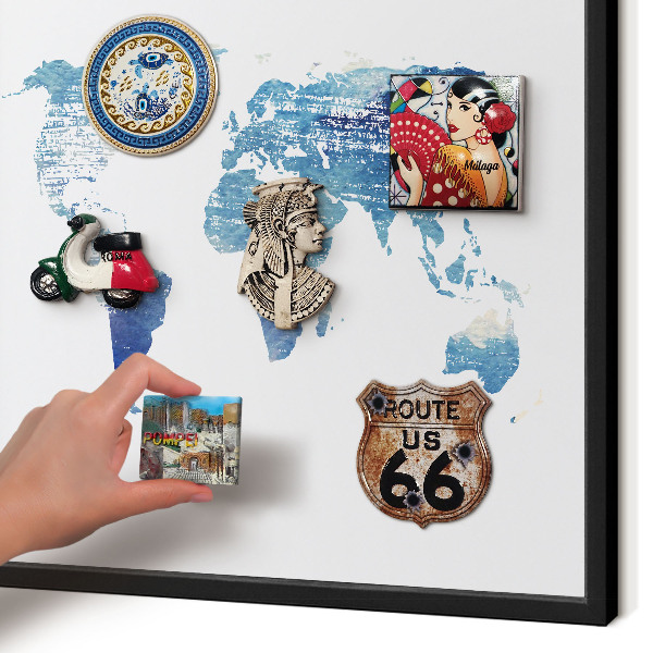 Lavagna magnetica in metallo decorata di colore nero Mappa ad acquerello