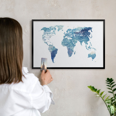 Lavagna magnetica in metallo decorata di colore nero Mappa ad acquerello