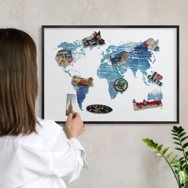 Lavagna magnetica in metallo decorata di colore nero Mappa ad acquerello