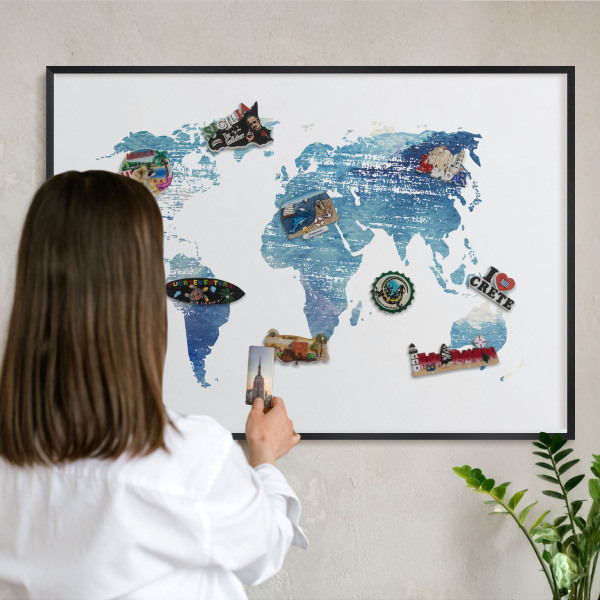 Lavagna magnetica in metallo decorata di colore nero Mappa ad acquerello