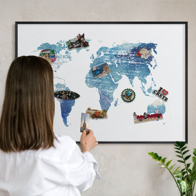Lavagna magnetica in metallo decorata di colore nero Mappa ad acquerello