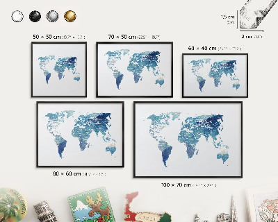 Lavagna magnetica in metallo decorata di colore nero Mappa ad acquerello