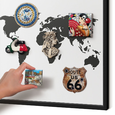 Lavagna magnetica in metallo decorata di colore nero Mappa del mondo