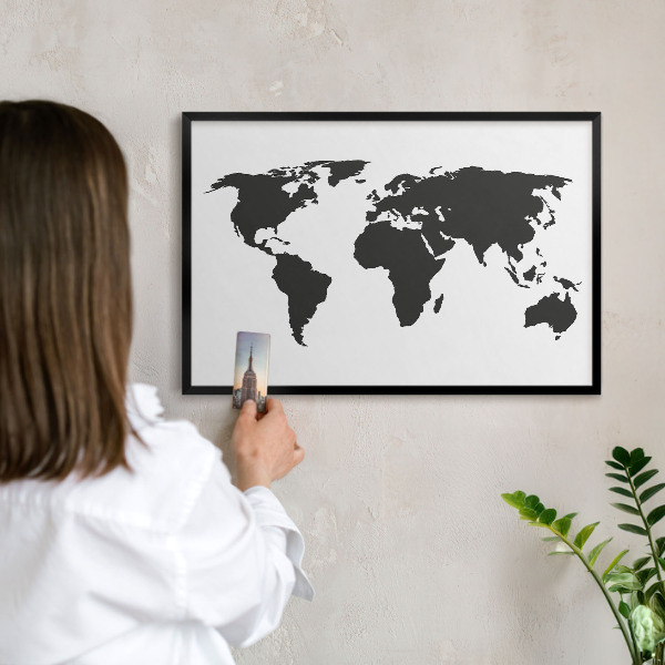 Lavagna magnetica in metallo decorata di colore nero Mappa del mondo