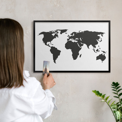 Lavagna magnetica in metallo decorata di colore nero Mappa del mondo