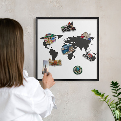Lavagna magnetica in metallo decorata di colore nero Mappa del mondo