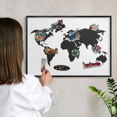 Lavagna magnetica in metallo decorata di colore nero Mappa del mondo