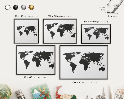 Lavagna magnetica in metallo decorata di colore nero Mappa del mondo
