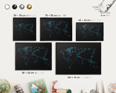 Lavagna magnetica per collezioni di calamite con cornice nera Mappa del mondo
