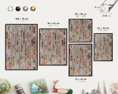 Lavagna magnetica per collezioni di calamite con cornice nera Muro di mattoni