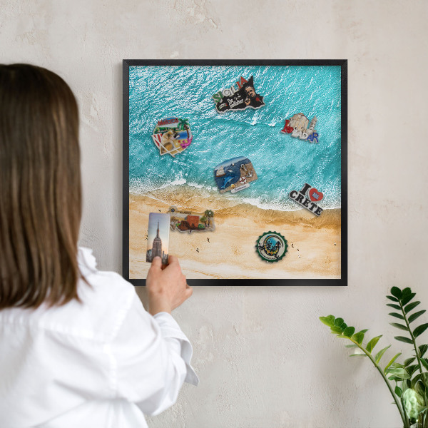 Lavagna magnetica in metallo decorata di colore nero Mare e spiaggia