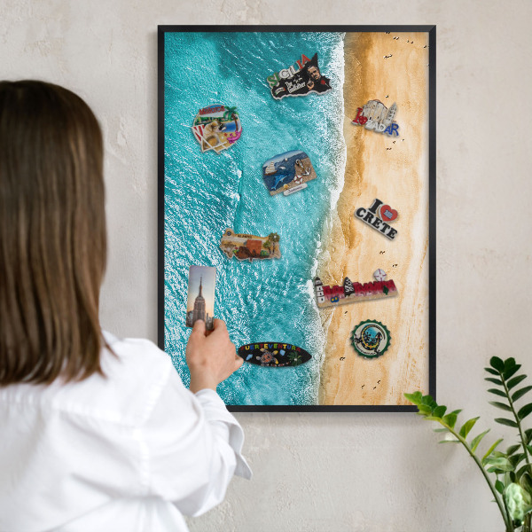 Lavagna magnetica in metallo decorata di colore nero Mare e spiaggia