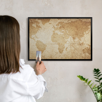 Lavagna magnetica in metallo decorata di colore nero Vecchia mappa