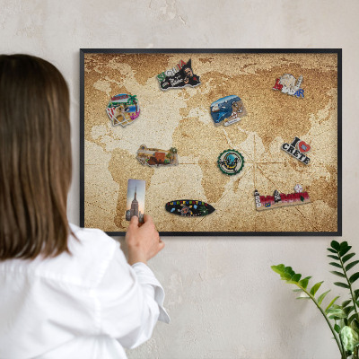 Lavagna magnetica in metallo decorata di colore nero Vecchia mappa