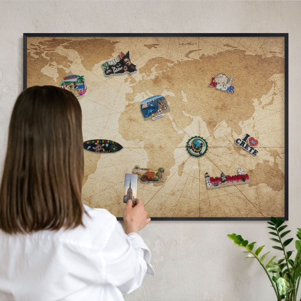 Lavagna magnetica in metallo decorata di colore nero Vecchia mappa