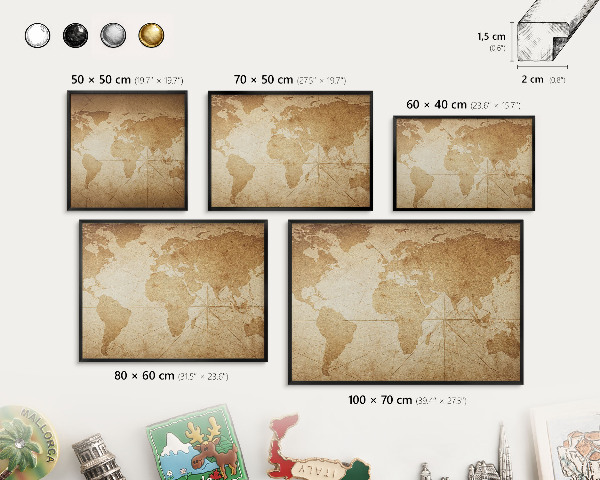 Lavagna magnetica in metallo decorata di colore nero Vecchia mappa
