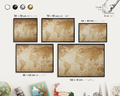 Lavagna magnetica in metallo decorata di colore nero Vecchia mappa