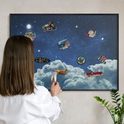 Lavagna magnetica in metallo decorata di colore nero Notte cosmica
