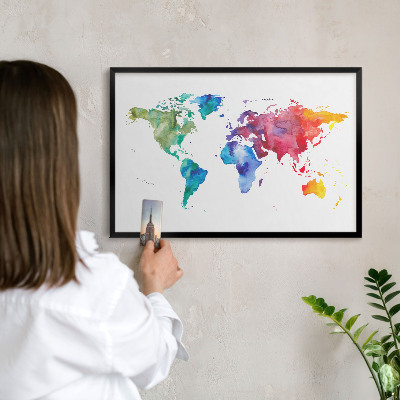 Lavagna magnetica per collezioni di calamite con cornice nera Mappa a colori