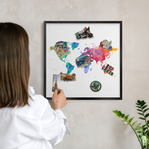 Lavagna magnetica per collezioni di calamite con cornice nera Mappa a colori