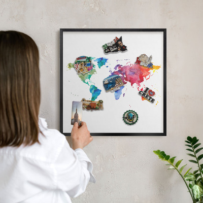 Lavagna magnetica per collezioni di calamite con cornice nera Mappa a colori