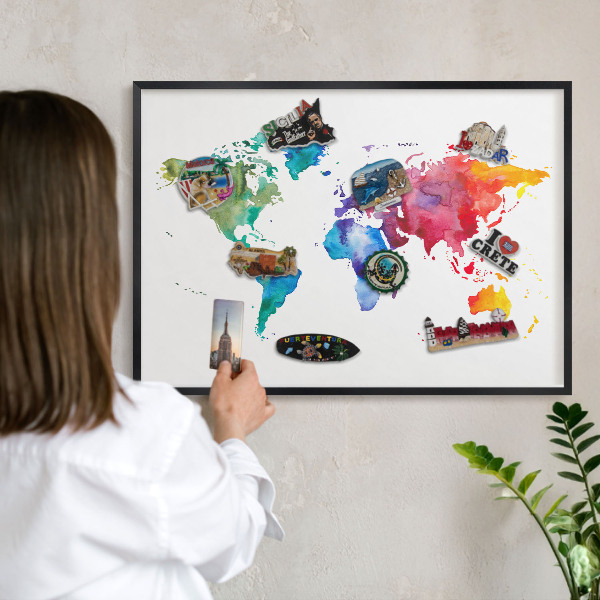Lavagna magnetica per collezioni di calamite con cornice nera Mappa a colori
