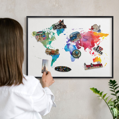 Lavagna magnetica per collezioni di calamite con cornice nera Mappa a colori