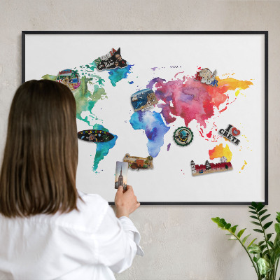 Lavagna magnetica per collezioni di calamite con cornice nera Mappa a colori