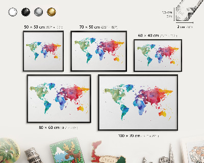 Lavagna magnetica per collezioni di calamite con cornice nera Mappa a colori