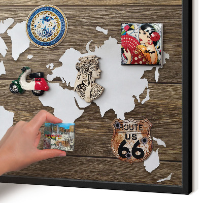 Lavagna magnetica in metallo decorata di colore nero Mappa in legno
