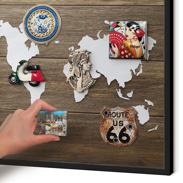 Lavagna magnetica in metallo decorata di colore nero Mappa in legno