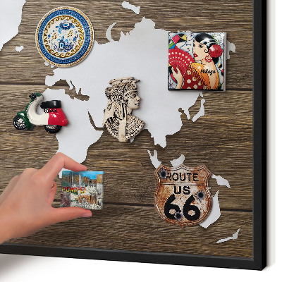 Lavagna magnetica in metallo decorata di colore nero Mappa in legno