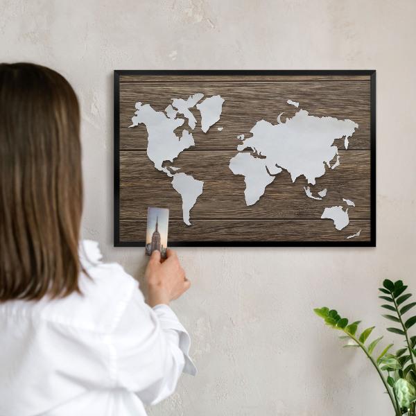 Lavagna magnetica in metallo decorata di colore nero Mappa in legno