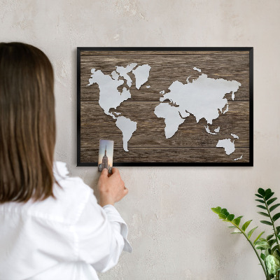 Lavagna magnetica in metallo decorata di colore nero Mappa in legno